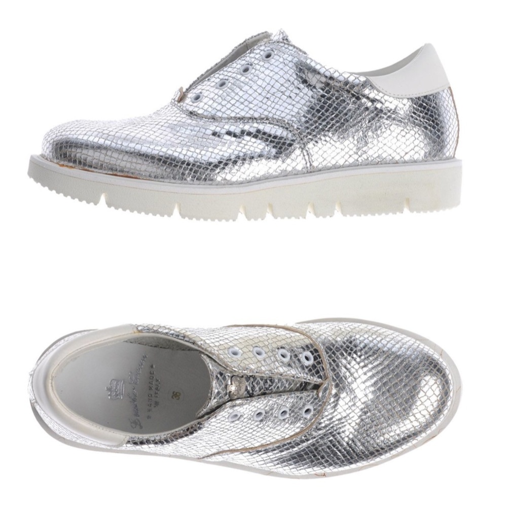 Leather Crown Silver Snakeskin Sneakers Size 40